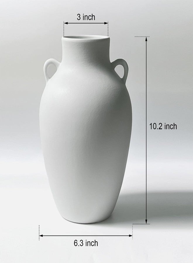 GeLive Matte White Ceramic Jar Vase with Dual Handles, Handmade 10 Inch Waterproof Rustic Farmhouse Pitcher Vase for Table Centerpiece, Flower Arrangement Home Decor - Image 5